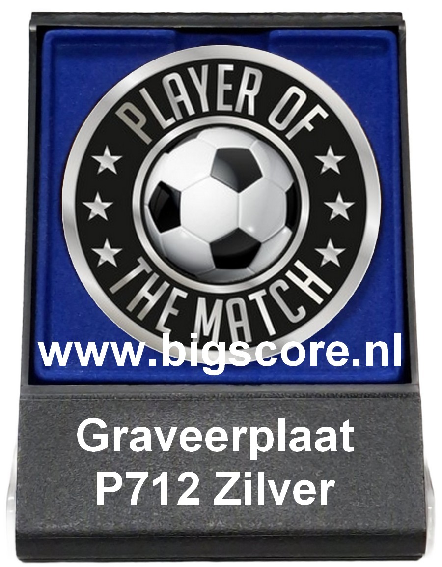 Voetbal Player of the match Acryl in medailledoosje Blauw-Zwart G/Z/B